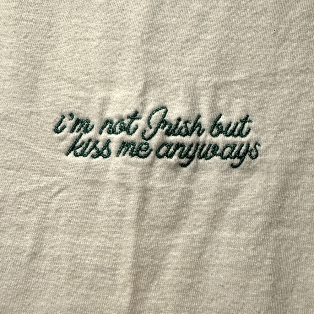 Barstool Sports White Shirt with Embroidered Text for St. Patrick’s Day